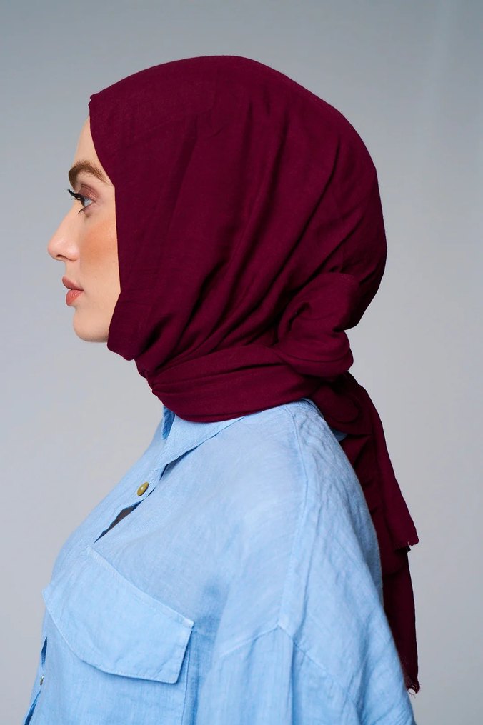 Bordo Neo Pamuk Kadın Şal - Görsel 2