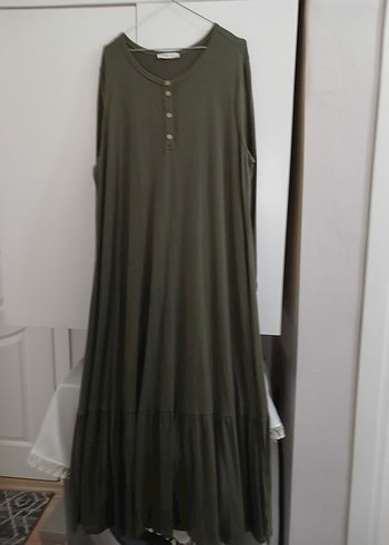 yesili Düğmeli Uzun Kollu penye lcw elbise - Görsel 3