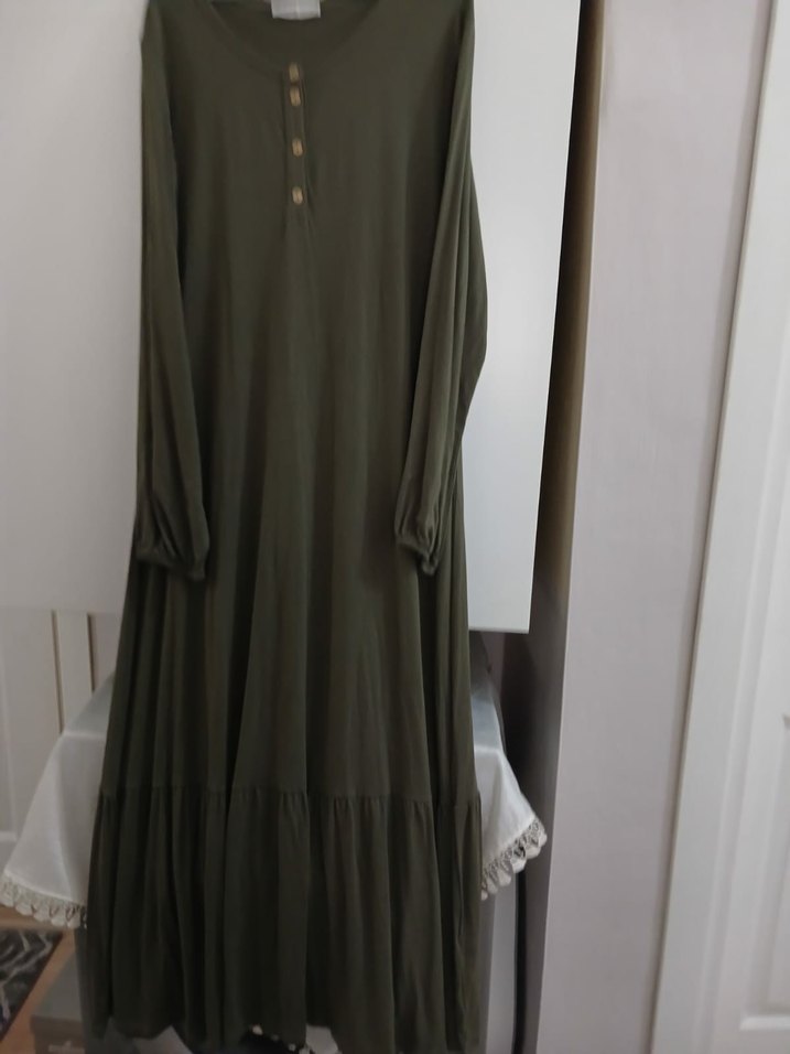 yesili Düğmeli Uzun Kollu penye lcw elbise - Görsel 2