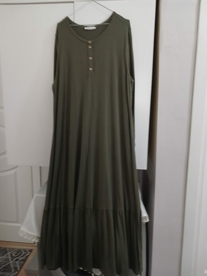 yesili Düğmeli Uzun Kollu penye lcw elbise - Görsel 3