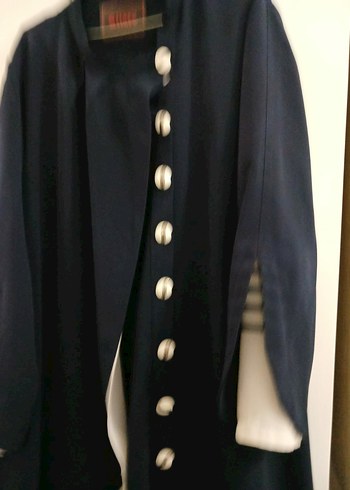 Düğmeli Lacivert Uzun Kadın pardesu - Görsel 4