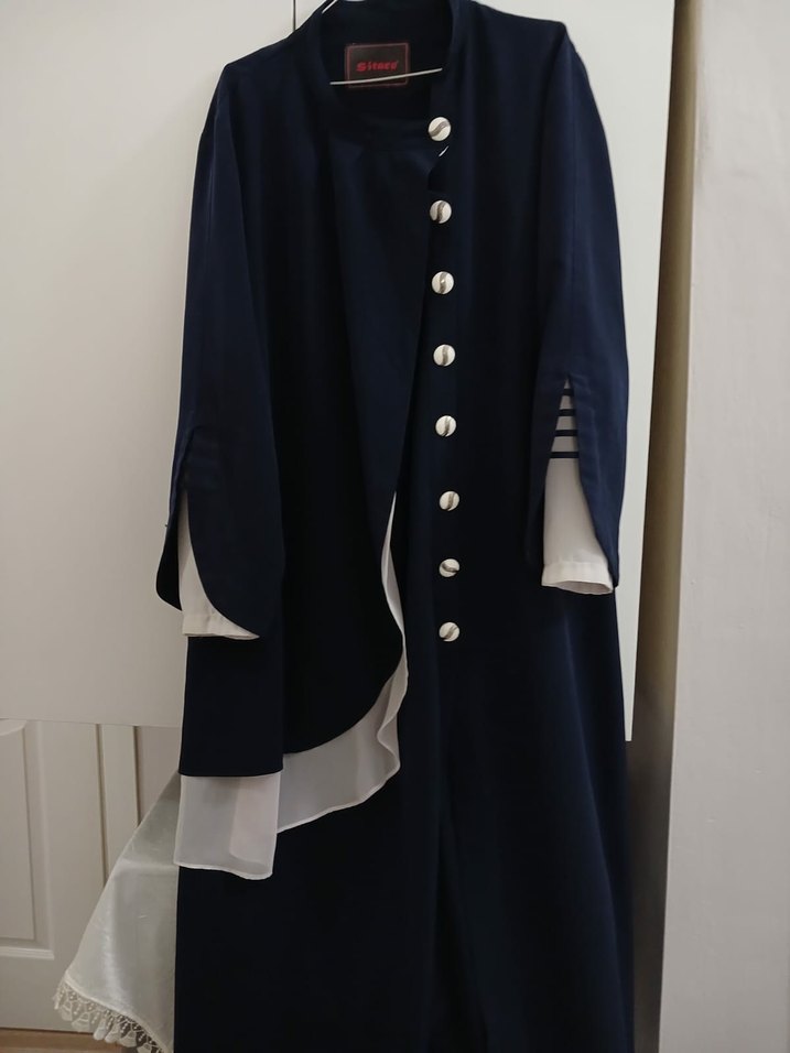Düğmeli Lacivert Uzun Kadın pardesu - Görsel 2