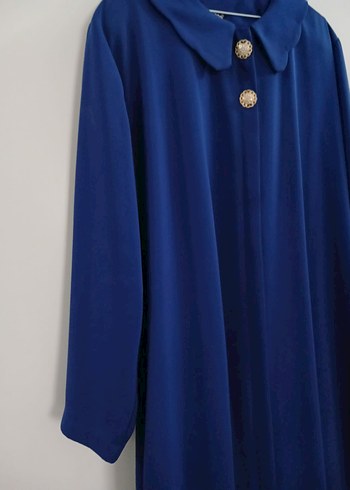 Mavi Düğmeli Uzun Kadın pardesu - Görsel 3