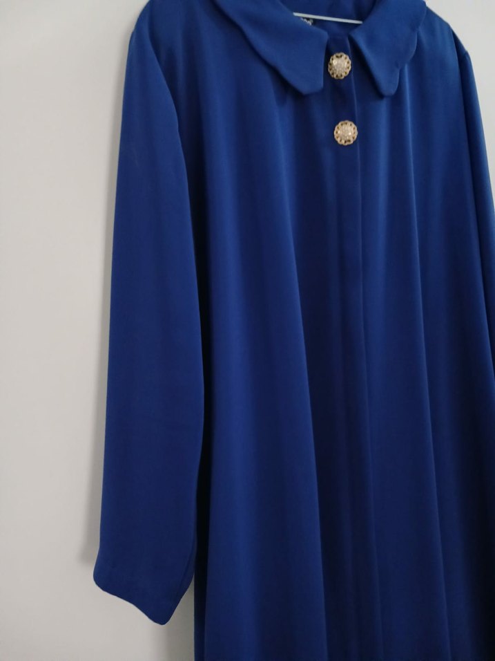 Mavi Düğmeli Uzun Kadın pardesu - Görsel 3