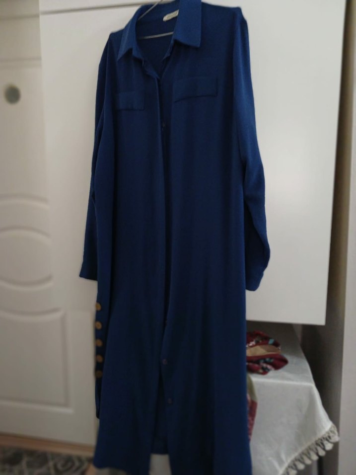 Lacivert Uzun Düğmeli   yazlık kap - Görsel 2