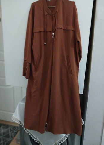 Düğmeli Kiremit rengiUzun Kadın yazlık pardesü - Görsel 2