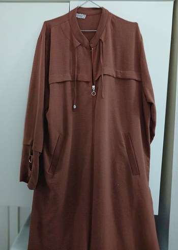 Düğmeli Kiremit rengiUzun Kadın yazlık pardesü - Görsel 3