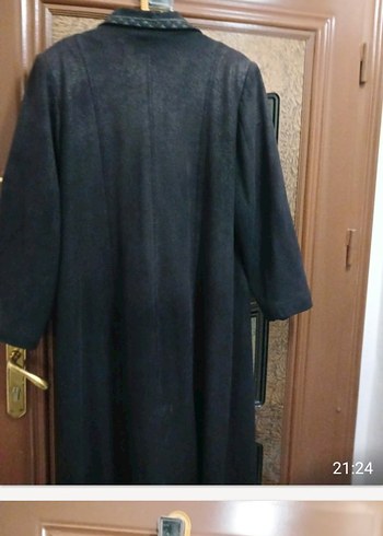 Siyah Süet Uzun mevsimlik kadın pardesu - Görsel 2