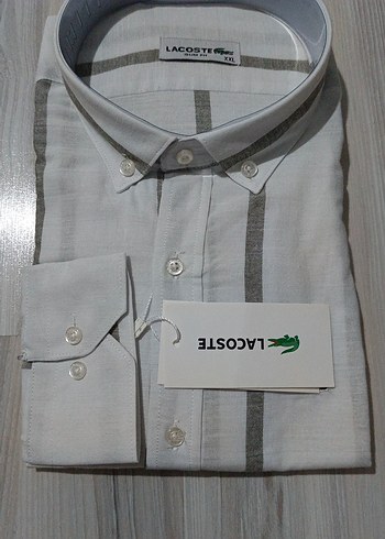 Lacoste Gri Çizgili Uzun Kollu Erkek Gömlek