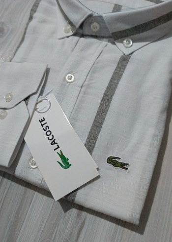 xxl Beden Lacoste Gri Çizgili Uzun Kollu Erkek Gömlek