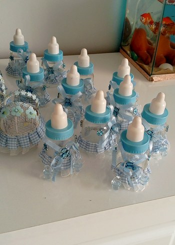 Mavi Bebek şekerlik biberon ve metal beşik - Görsel 4