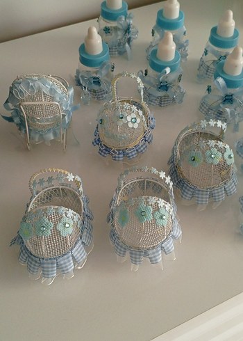 Mavi Bebek şekerlik biberon ve metal beşik - Görsel 5