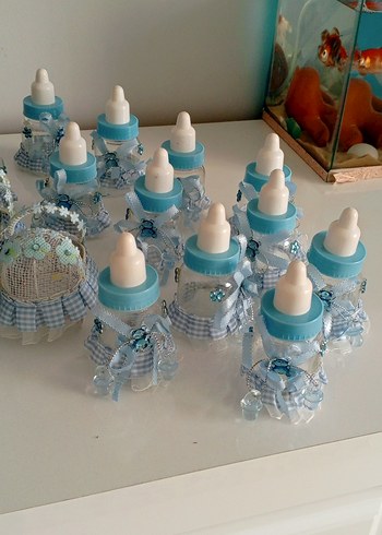 Mavi Bebek şekerlik biberon ve metal beşik - Görsel 3