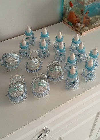 Mavi Bebek şekerlik biberon ve metal beşik - Görsel 7