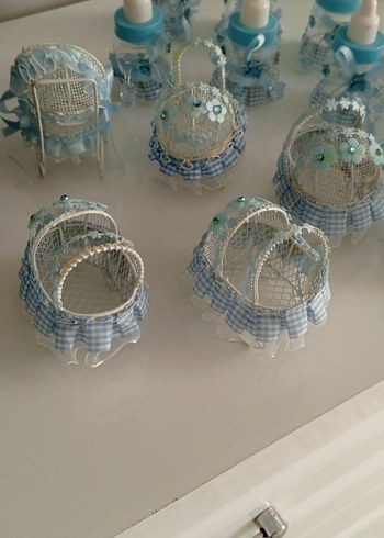 Mavi Bebek şekerlik biberon ve metal beşik - Görsel 8