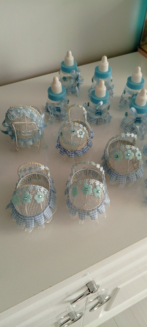 Mavi Bebek şekerlik biberon ve metal beşik - Görsel 5