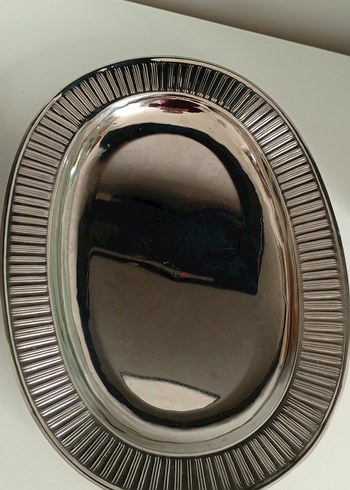 Modern Klasik Paslanmaz Gri Parlak Oval Tabaklar - Görsel 3