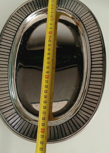 Modern Klasik Paslanmaz Gri Parlak Oval Tabaklar - Görsel 5