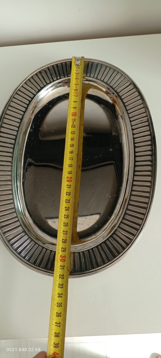 Modern Klasik Paslanmaz Gri Parlak Oval Tabaklar - Görsel 5