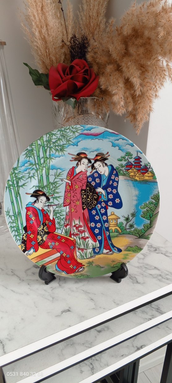 Renkli Etnik Desenli Seramik Tabak - Görsel 3