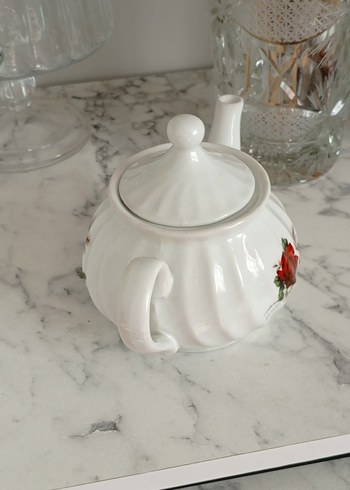 Beyaz Gül Desenli Seramik Demlik - Görsel 5