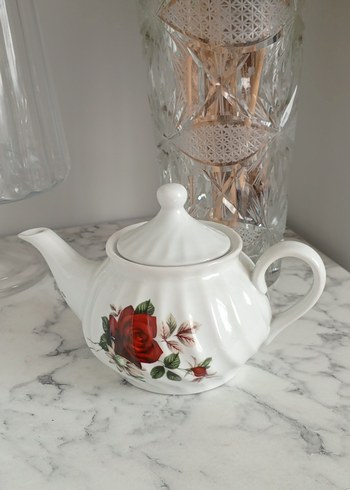 Beyaz Gül Desenli Seramik Demlik - Görsel 3