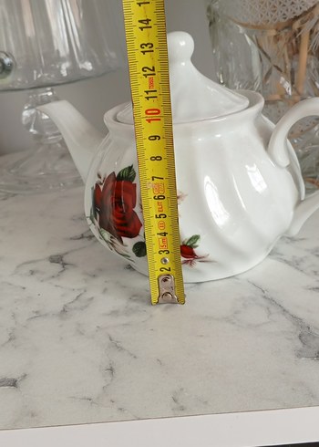 Beyaz Gül Desenli Seramik Demlik - Görsel 8