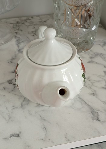 Beyaz Gül Desenli Seramik Demlik - Görsel 4