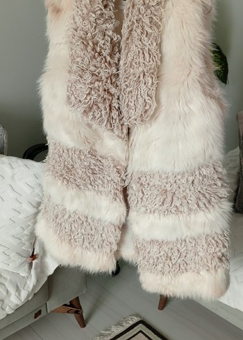 Kadın Bej Kürk Detaylı Bohem Yelek - Görsel 4