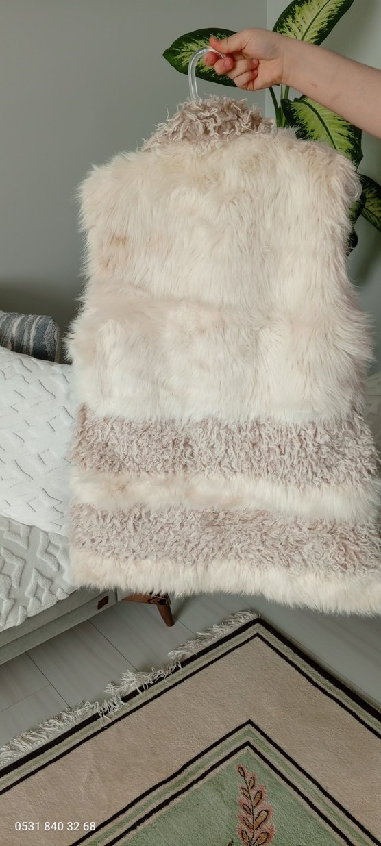 Kadın Bej Kürk Detaylı Bohem Yelek - Görsel 2