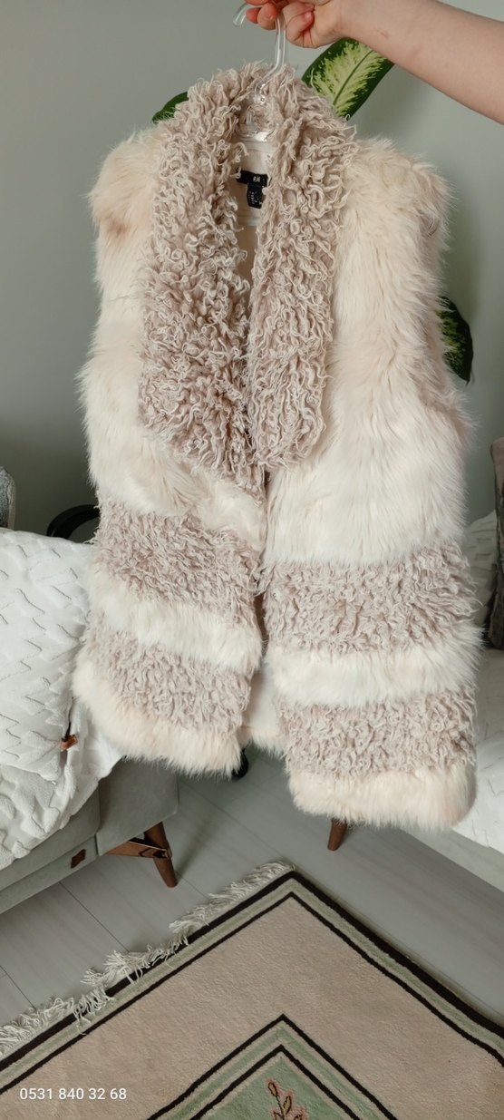 Kadın Bej Kürk Detaylı Bohem Yelek - Görsel 4