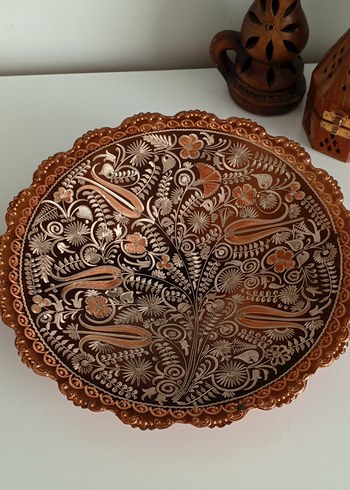 El İşçiliği Dekoratif Bakır Tabak - Görsel 3