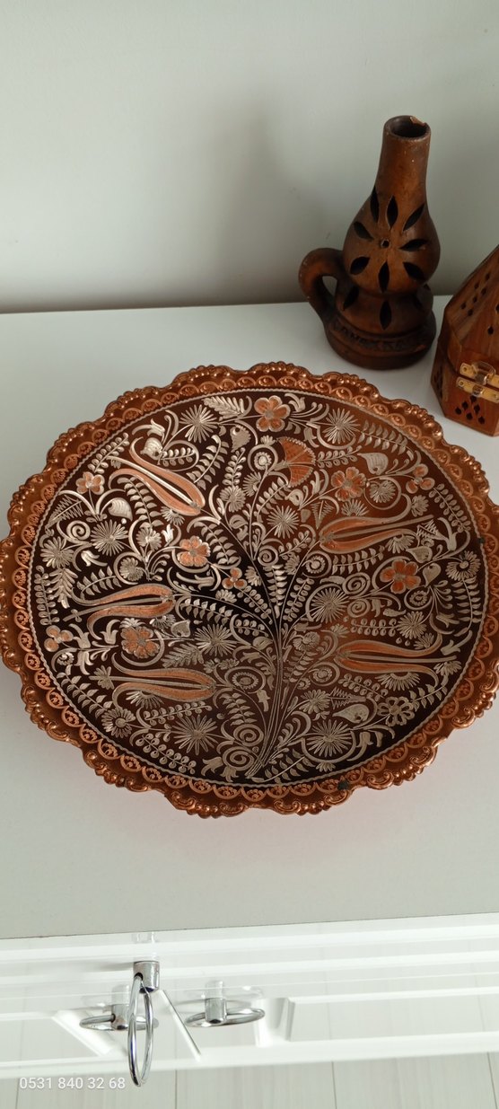 El İşçiliği Dekoratif Bakır Tabak - Görsel 3