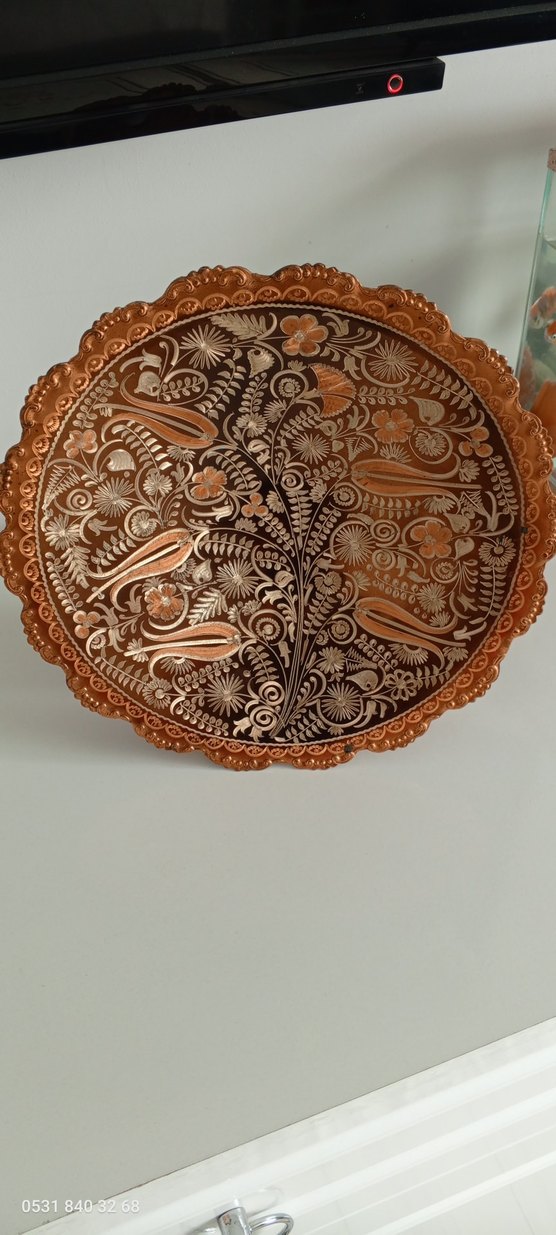 El İşçiliği Dekoratif Bakır Tabak - Görsel 5