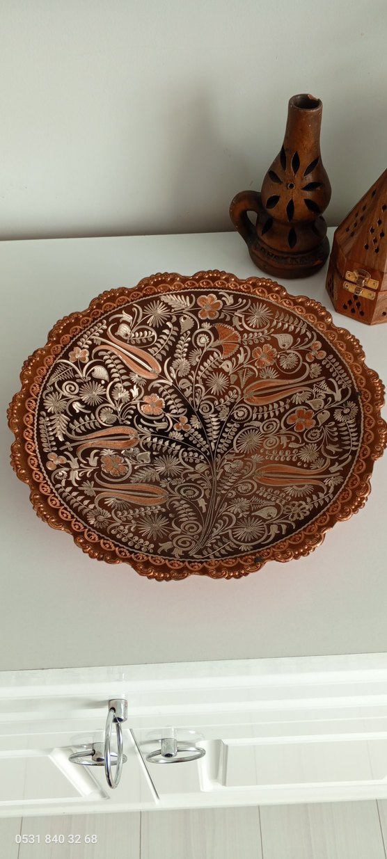 El İşçiliği Dekoratif Bakır Tabak - Görsel 2