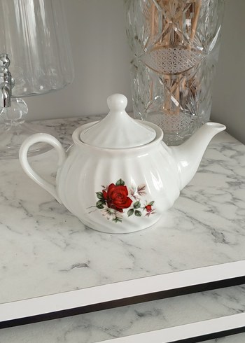 Çiçek Desenli Beyaz Seramik Demlik - Görsel 2