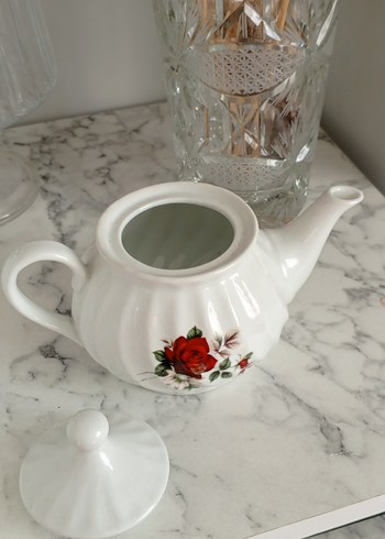 Çiçek Desenli Beyaz Seramik Demlik - Görsel 5