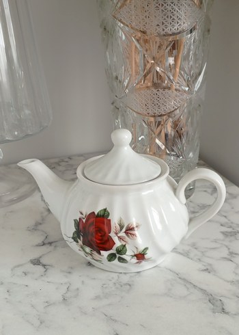 Çiçek Desenli Beyaz Seramik Demlik - Görsel 9