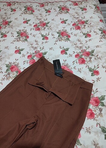  kahverengi düz kesim yüksel bel Pantalon 
