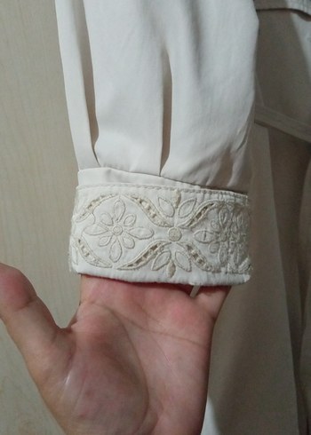 42 Beden Kadın Beyaz Kemerli Uzun Keten Trençkot