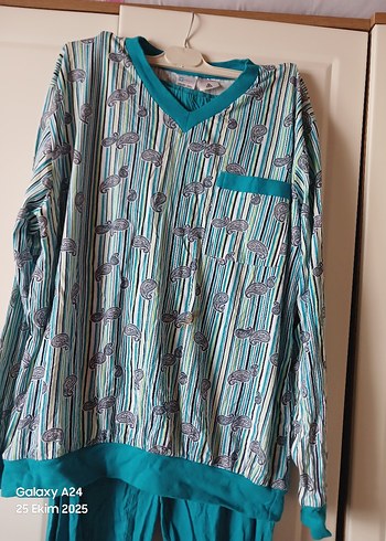 Renkli Desenli Mavi  Pijama - Görsel 5