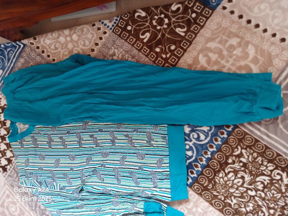 Renkli Desenli Mavi  Pijama - Görsel 2