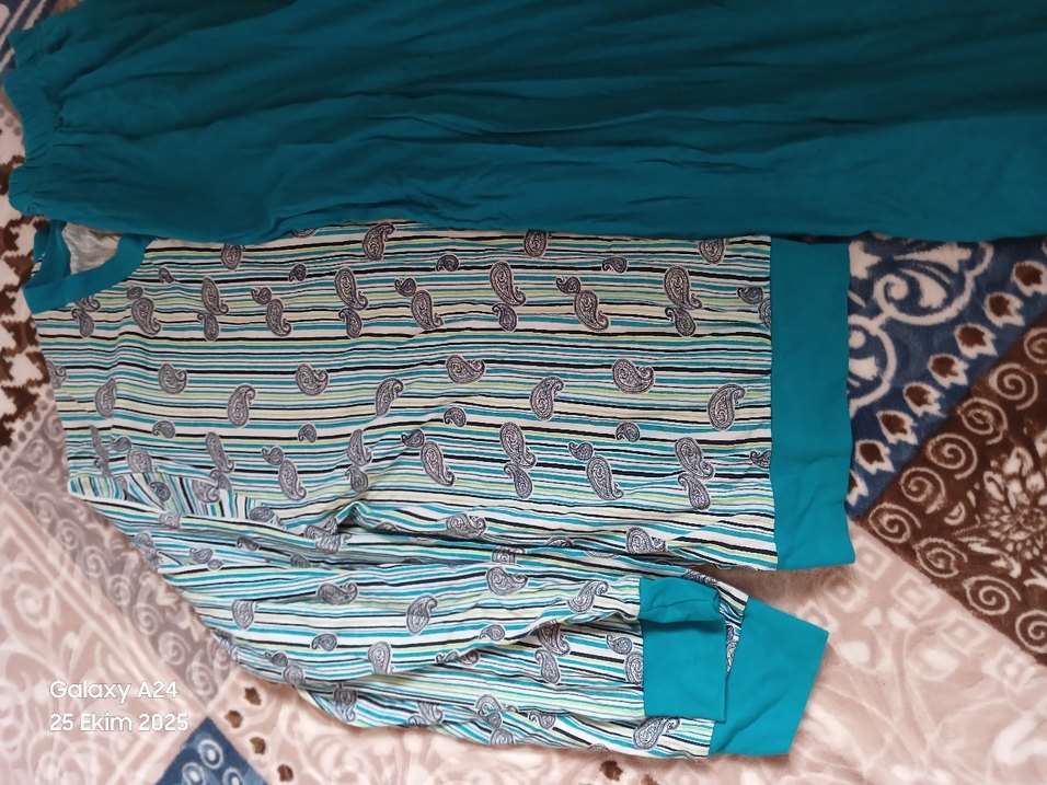 Renkli Desenli Mavi  Pijama - Görsel 3