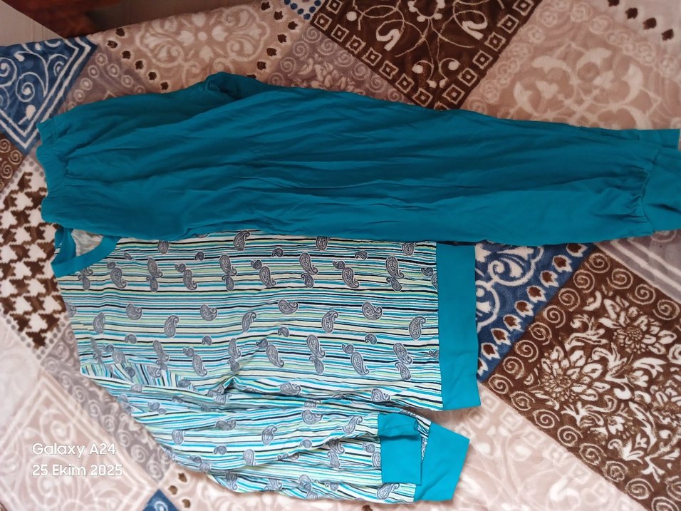 Renkli Desenli Mavi  Pijama - Görsel 4