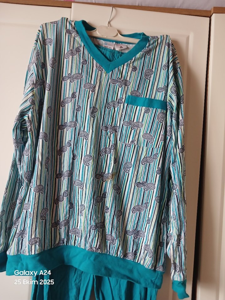 Renkli Desenli Mavi  Pijama - Görsel 5