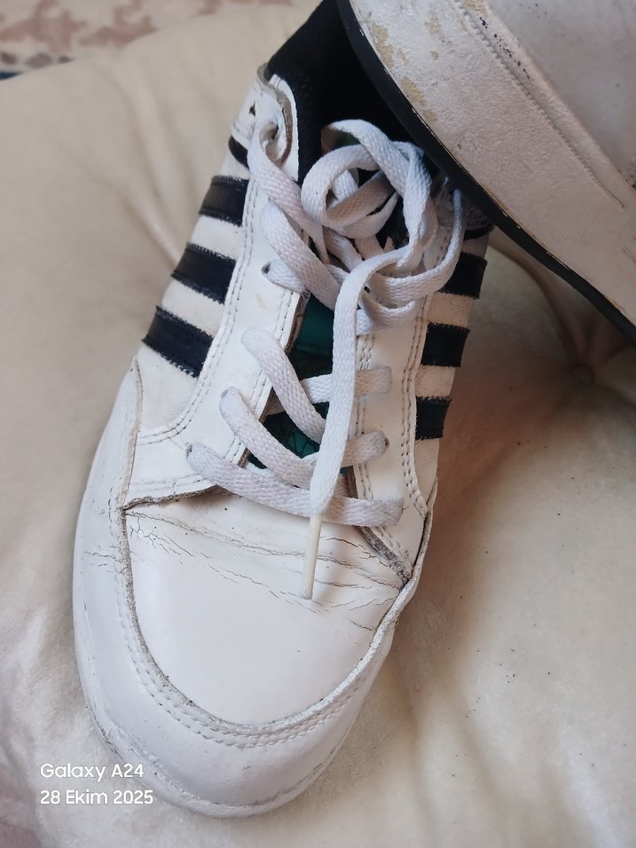 Beyaz Siyah Çizgili Bağcıklı erkek Spor Ayakkabı - Görsel 2
