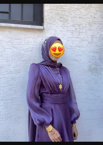 Abiye Mor Uzun Kol Drapeli Bohem Abiye Elbise