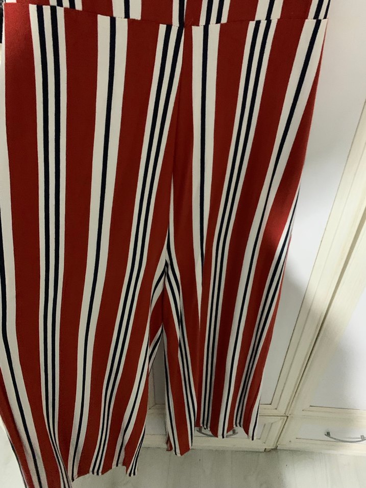 Kırmızı Çizgili Kemerli Uzun Kadın Tulum - Görsel 5