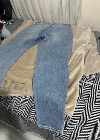 Kadın Mavi Bol Kesim Midi Denim Pantolon - Görsel 4