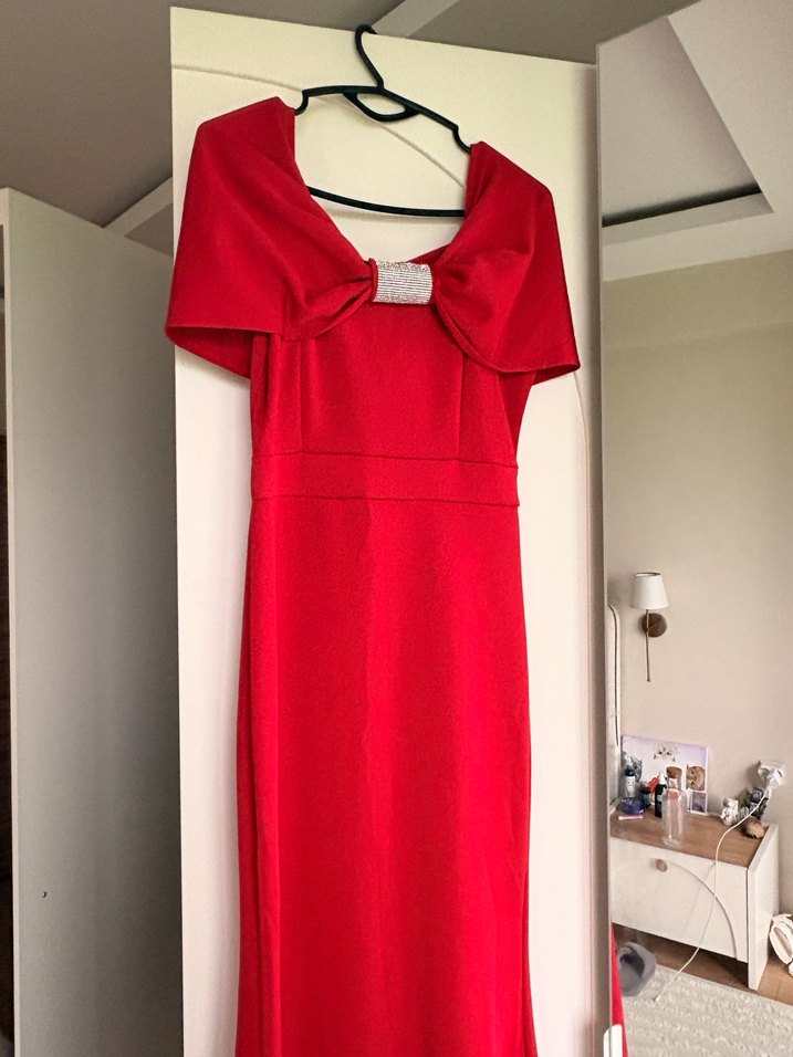 Kırmızı balık toparlayan kumaş elbise - Görsel 3